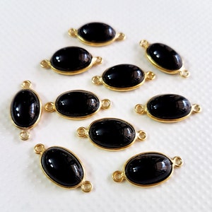 5 Piece Natural Gemstone Black Onyx Silver Connector 925.silver 14K Gold Plated  Double Loop, Size-8x10 mm approx. Round Shape {E10127}