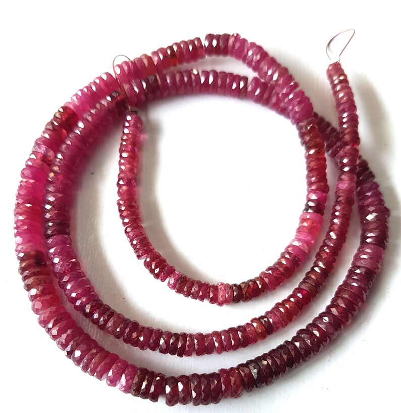 3-5 mm,18 inch strand Finest quality E5445 Brand New Amazing RUBY Gemstone Faceted Heishi beads,Ruby Heishi beads,ruby tyre beads