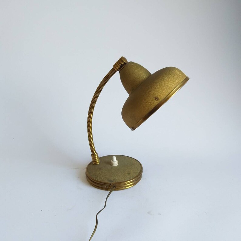 Mid Century Vintage Gooseneck Table Lamp Desk Bedside Gold Italy 60 S