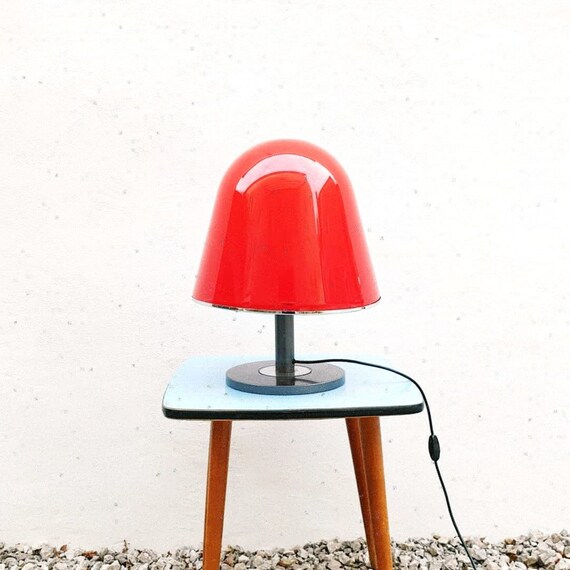 Mid Century Rare Large Red Table Lamp Vintage Desk Kuala Designed By Franco Bresciani For Guzzini Home Decor Space Age 70s Italy