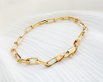 3 Micron Gold Paperclip Bracelet, 16K Gold Plated Chain Bracelet,  Adjustable Minimalist Link Bracelet,  Layering Bracelet