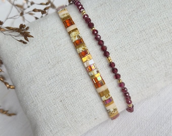 Set of 2 Bracelets, Garnet gemstone bracelet and a Tila bracelet, Christmas jewelry gift set