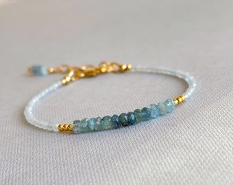 Dainty Aquamarine and gold filled bracelet, Birthstone March, hand made gemstone jewelry