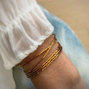 5 wrap strech bracelet, dainty Gold and topaz brown bracelet, Christmas Gift idea for her image 4