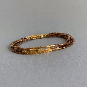5 wrap strech bracelet, dainty Gold and topaz brown bracelet, Christmas Gift idea for her image 6