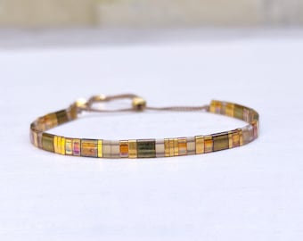Fall Tila Bracelet, Brown Gold Miyuki Bracelet, Autumn Jewelry, Adjustable Beaded Bracelet, Boho Bracelet, Handmade in Amsterdam