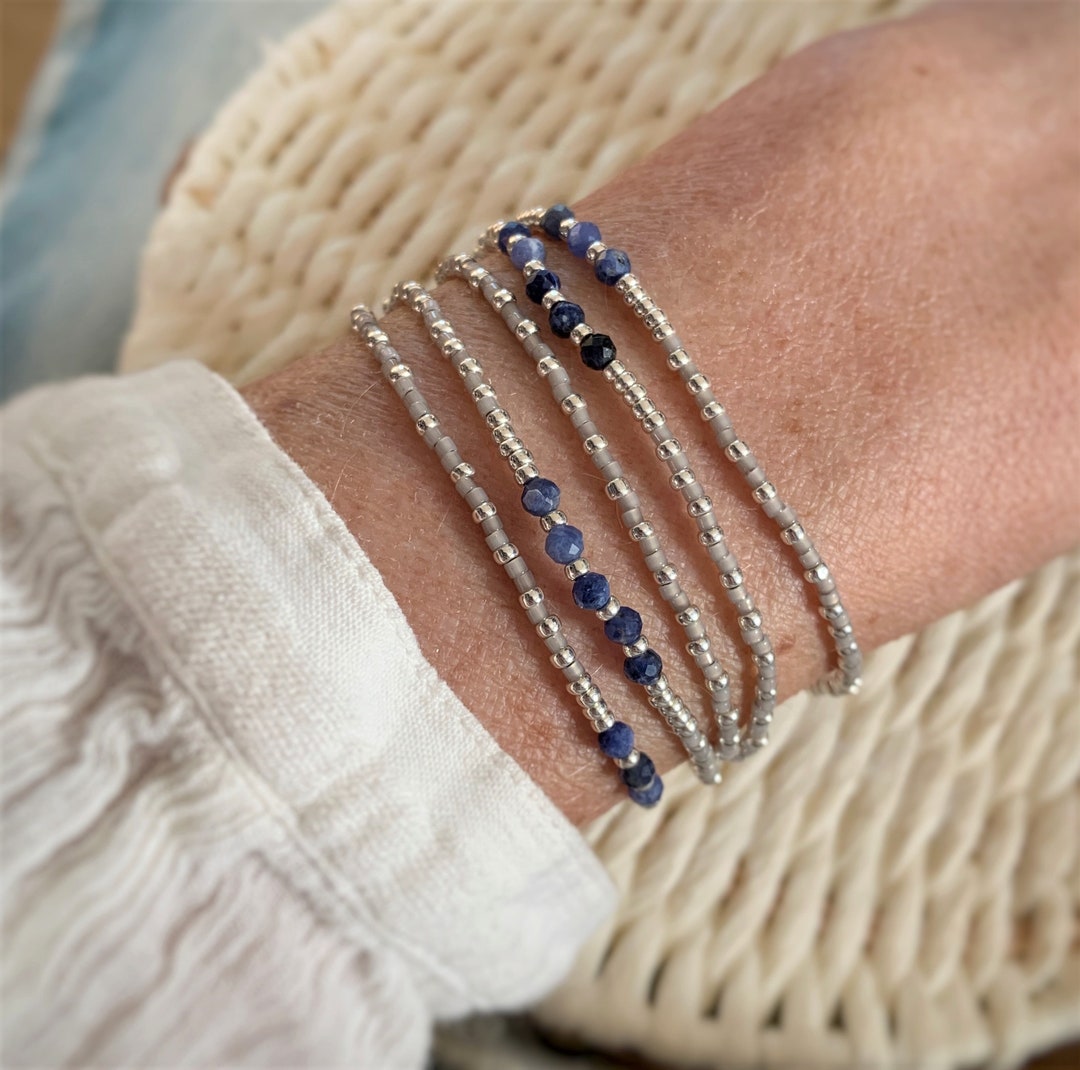5 Wrap Stretch Wrap Bracelet With Sodalite Gemstones and Seed Beads