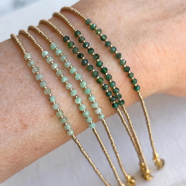 Pulsera de esmeraldas, piedra de nacimiento de mayo, delicada pulsera de piedras preciosas, regalo para ella.