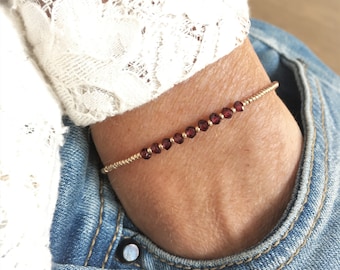 Bracelet Garnet, Birthstone January Jewelry, gift for her, dainty stacking bracelet