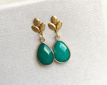 Dangle Earrings, Stud Earrings with gemstone charm, Jade Jewelry, Letterbox gift idea for her