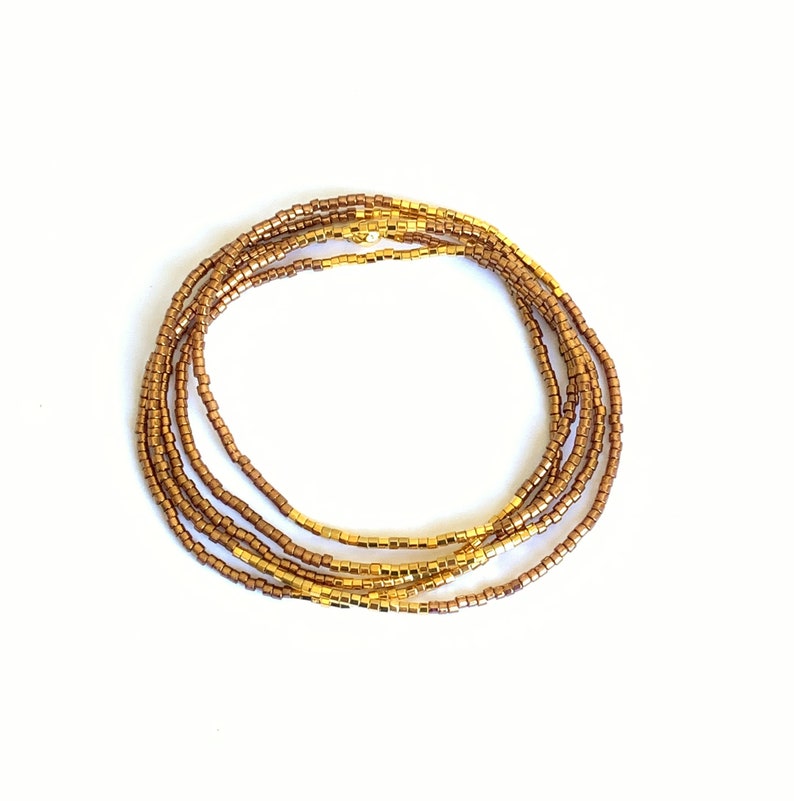 5 wrap strech bracelet, dainty Gold and topaz brown bracelet, Christmas Gift idea for her image 3