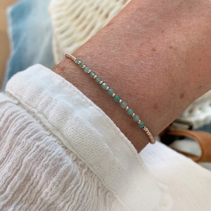 Bracelet Emerald and seed beads, Ultra skinny gem bracelet, Birthstone May gift image 5