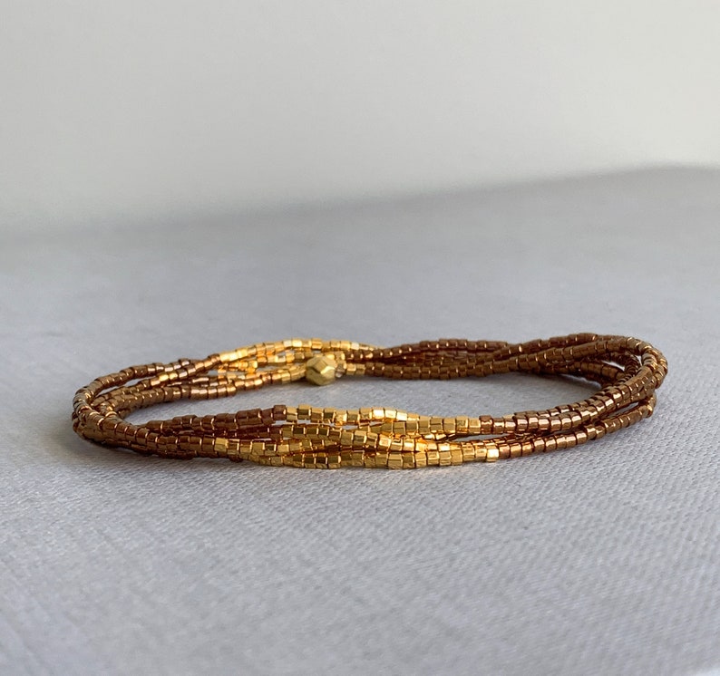 5 wrap strech bracelet, dainty Gold and topaz brown bracelet, Christmas Gift idea for her image 9