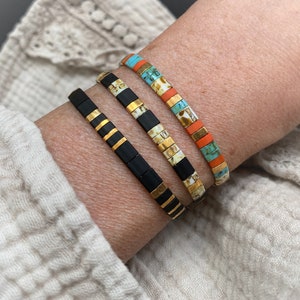 Stack of 3 Tila beaded bracelets, colorful large square beaded bracelet, christmas gift idea for her