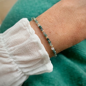 Bracelet Moss Agate, skinny gemstone bracelet, Christmas gift for her