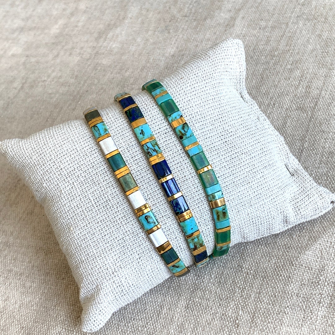 3 Stack Tila Bracelets, Colorful Large Square Beads Bracelet, Gift Idea