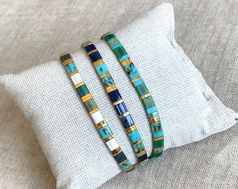 3 stack Tila bracelets, colorful large square beads bracelet, gift idea for her, Summer jewelry