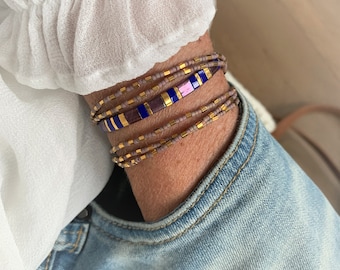 Set of two bracelets, Dainty Wrap bracelet and a Tila bracelet, gift for her, Bracelet stacking set