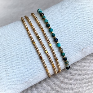 Armband med Chrysocolla- och Champagne-guldfärgade Miyuki-pärlor