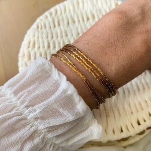 5 wrap strech bracelet, dainty Gold and topaz brown bracelet, Christmas Gift idea for her image 2