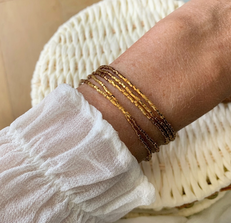 5 wrap strech bracelet, dainty Gold and topaz brown bracelet, Christmas Gift idea for her image 2