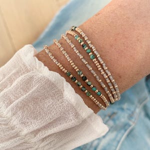 Wrapbracelet with African Turqouise Gemstones and seed beads,  5 wrap strech seed bead bracelet, gift Idea for her