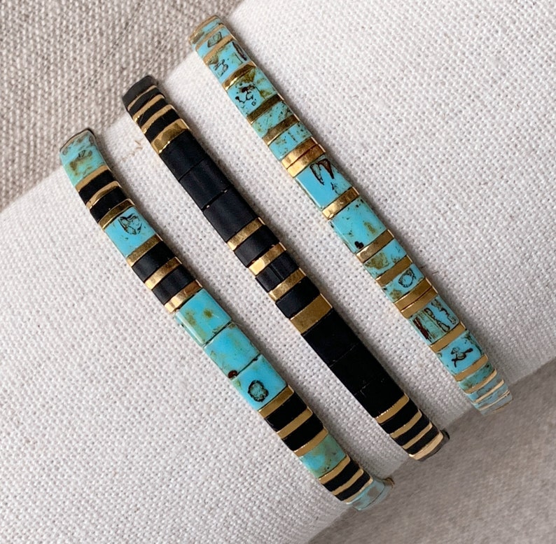 Stack of 3 Tila Beaded Bracelets Colorful Large Square Beads Etsy