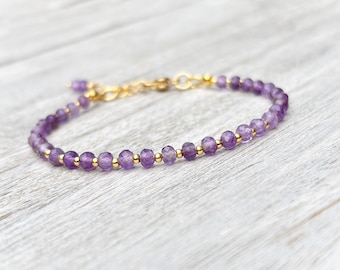 Amethyst beaded bracelet, Birthstone February, gift idea for her, handmade boho chic gemstone jewelry