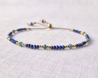 Pulsera de lapislázuli y apatita, piedra natal de septiembre, delicada pulsera de piedras preciosas.