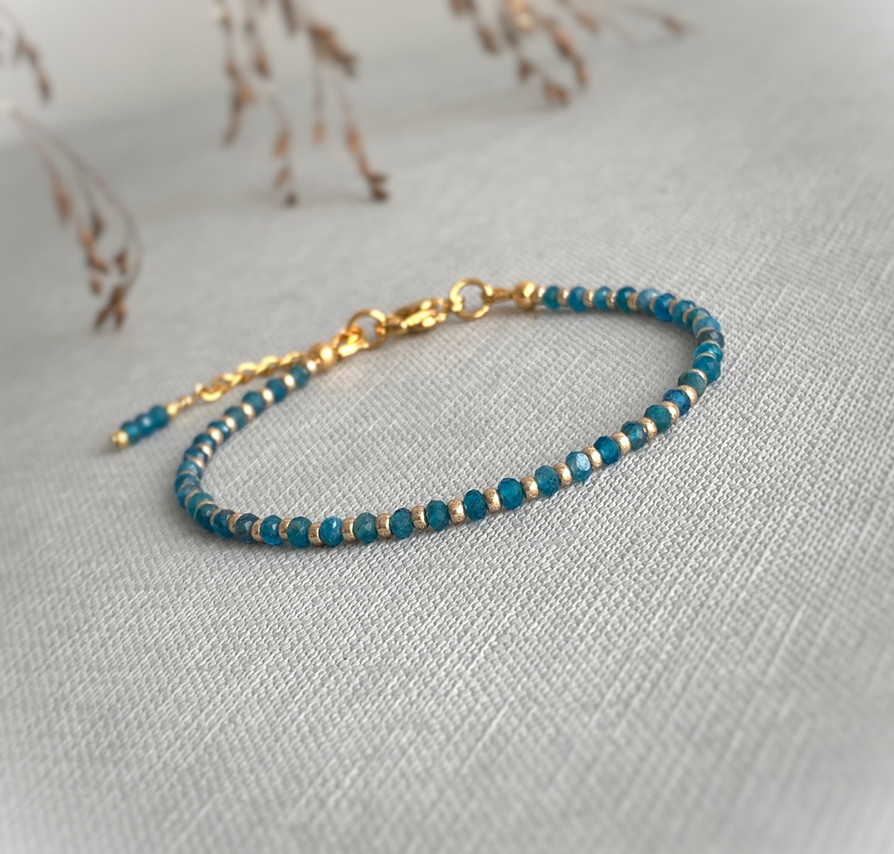 Bracelet Perles Labradorite CLOVERS - Acier Inox Doré - Style Bohème - Neuf Avec étiquettes