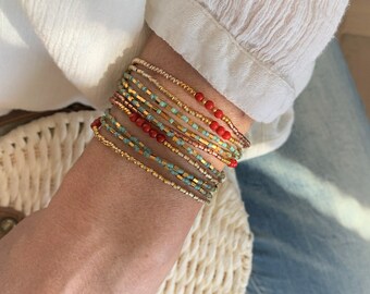 Bijoux Boho chic, ensemble de bracelets stretch wrap, Cadeau pour elle, Bijoux corail