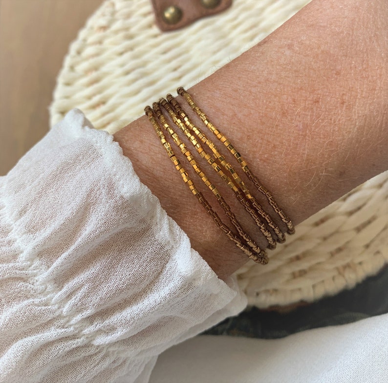 5 wrap strech bracelet, dainty Gold and topaz brown bracelet, Christmas Gift idea for her image 7