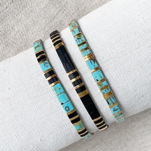 Stack of 3 Tila beaded bracelets, colorful large square beads bracelet, gift idea for her