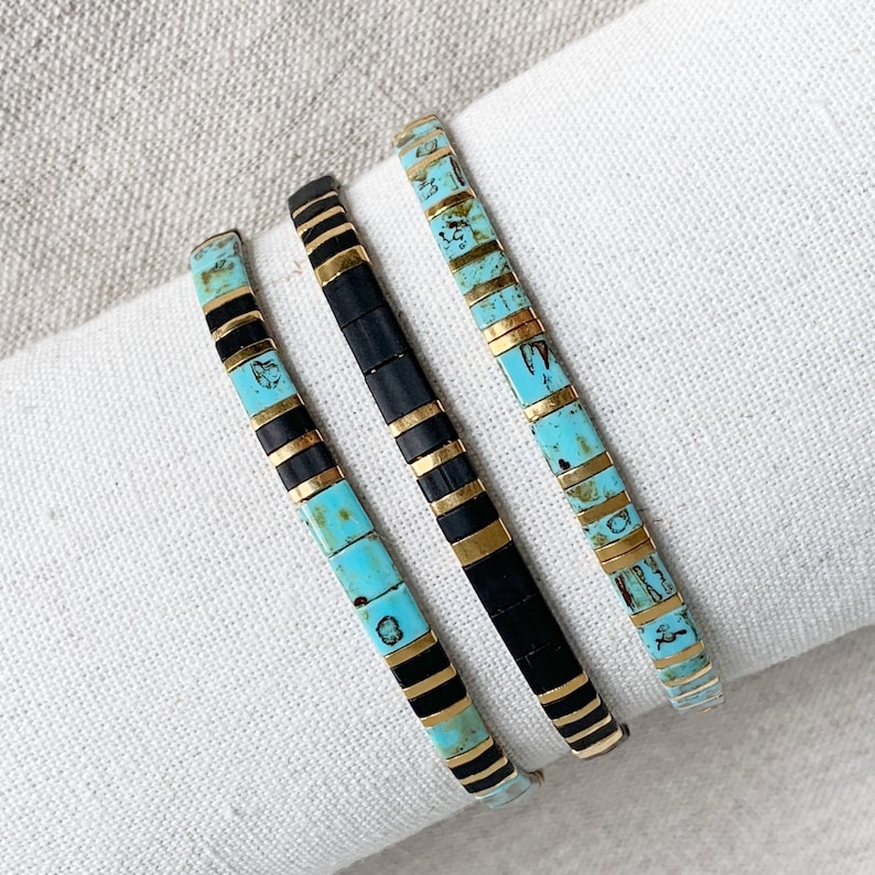 Stack of 3 Tila Beaded Bracelets Colorful Large Square Beads Etsy