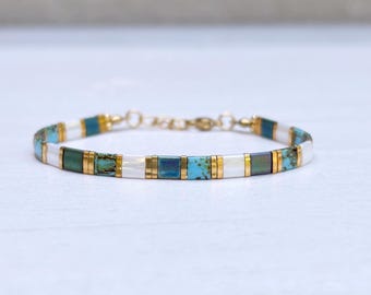 Tila bracelet, beaded multicolor tile bracelet, boho stacking bracelets, gift idea for her