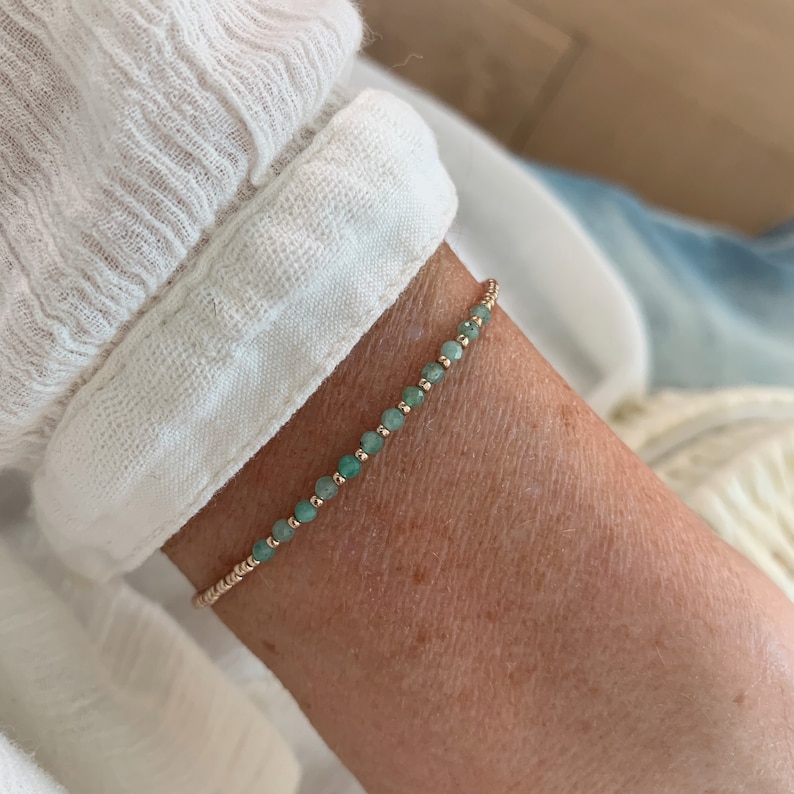 Bracelet Emerald and seed beads, Ultra skinny gem bracelet, Birthstone May gift image 3