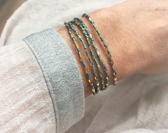 Pulsera de envoltura Boho, pulsera con cuentas de semillas bañadas en oro, collar largo, mujer regalo de Navidad