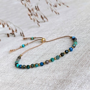 Chrysocolla edelsteen armband,  verstelbare zijde koord armband, cadeau idee voor haar