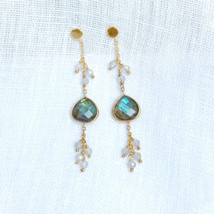 Dangle Ohrringe mit Edelstein, Labradorited Schmuck, vergoldet sterling 925 silber