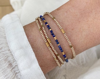 Ensemble de bracelets, bracelet Lapis Lazuli et bracelet wrap perles de rocailles, idée cadeau Noël pour elle