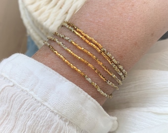 Stretch wrap bracelet seed beads Miyuki, dainty Gold plated Bracelet,  Summer jewelry