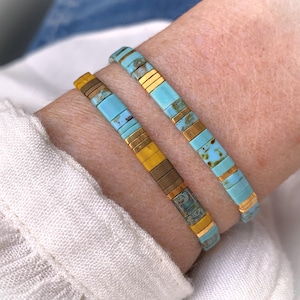 Set med 2 Tila Miyuki-armband, färgglatt pärlarmband, boho smyckeset, julklappstips till henne