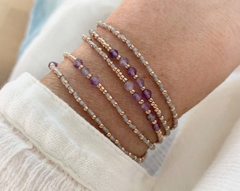 Amethyst bracelet, Birthstone February, wrap gem bracelet, Gift Idea for her