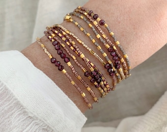 Set of 2 wrapbracelets with Garnet and Japanese seed beads, Garnet Jewelry, Birthstone January