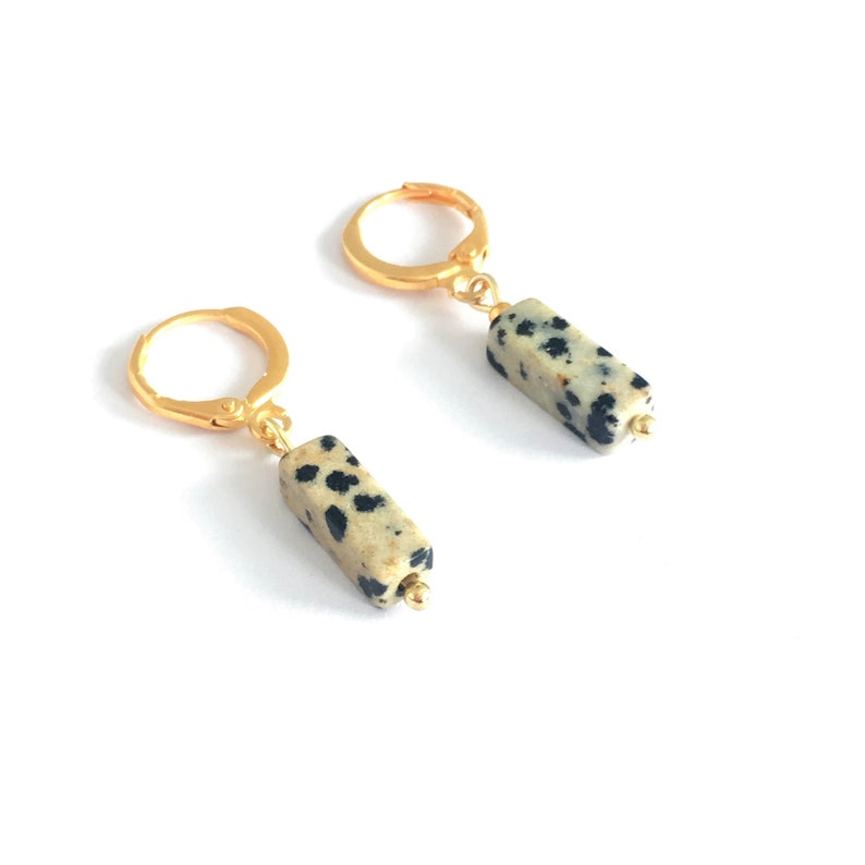tiny earrings Gold PLated Hoops with natural stone charm small gold plated Creole