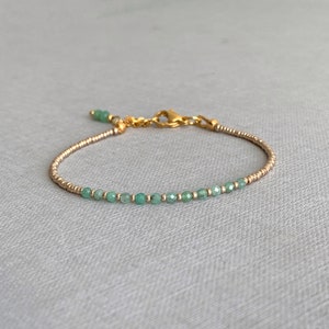 Bracelet Emerald and seed beads, Ultra skinny gem bracelet, Birthstone May gift image 4