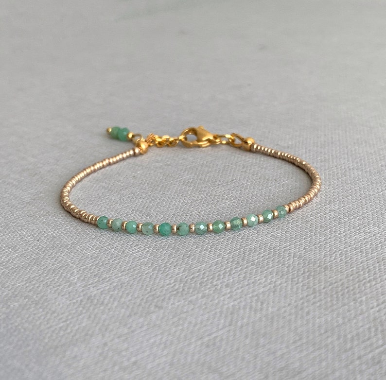 Bracelet Emerald and seed beads, Ultra skinny gem bracelet, Birthstone May gift image 4