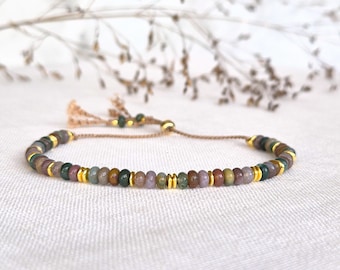 Indian Agate gemstone bracelet on silk cord, Bracelet gift idea Christmas