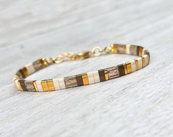 Tila bracelet, beaded Miyuki Tila bracelet, Colorfull flat beaded Bracelet in amber fall colors
