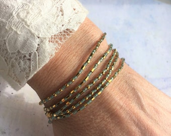 Pulsera chapada en oro, brazalete de envoltura con cuentas de semillas chapadas en oro